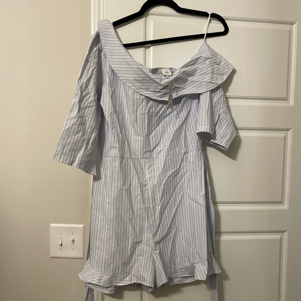 NWT- blue and white striped romper